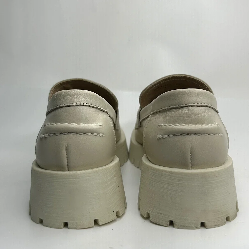 Steve Madden Lawrence Bone Leather Chunky Lug Sole Platform Loafers‎ 8M LAWR01S1